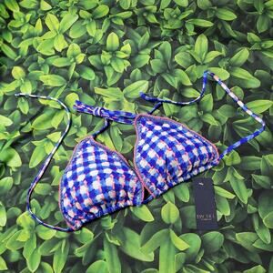 NWT Rachel Rachel Roy Blue Violet Gingham Halter Top String Bikini Swim size XL